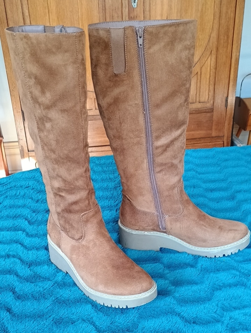 Sonoma Cognac Faux Suede Knee High Boots